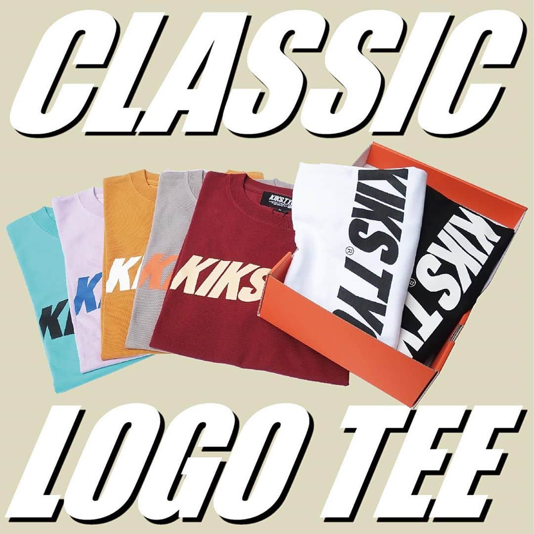 のインスタグラム：「. NEW ARRIVAL!!! 毎シーズン人気のKIKSTYO LOGO TEEの2020 AWカラーがリリース!!! 今期はスモーキーなカラーバリエーションになっていますので、是非お手持ちのスニーカーとカラーマッチさせて着用ください。  スニーカーボックス風の箱に入った定番人気の商品です!!!  #kikstyo #logotee」