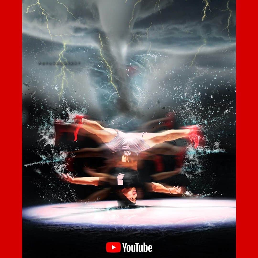 大野愛地のインスタグラム：「いつもお世話になっている @google @youtube  さんにオリジナル巨大ポスターを作成して頂きました🙌﻿ ﻿ IN EFFECT DESIGNの上野さんに﻿「どんなデザインにしますか？」と聞かれたので、「雷とか風とかでもうメチャクチャにして下さい！」ってお伝えしたら、ほんまにメチャクチャにしてくださいました👍笑﻿ カッコ良く仕上がってしまった。笑笑﻿ ﻿ ありがとうございます🤣﻿ ﻿ #Google﻿ #YouTube﻿ #headspin」