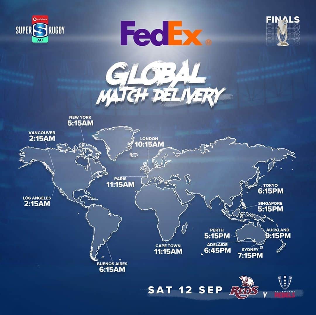 のインスタグラム：「⏰ Set your reminders! Here are the global kick-off times for this weekend's Qualifying Final, delivered by @FedEx Express. #SuperRugbyAU #REDvREB」