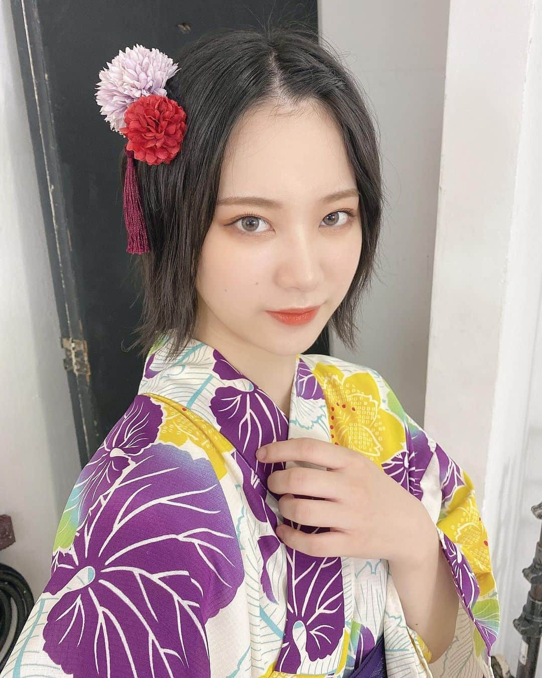 河野奈々帆さんのインスタグラム写真 - (河野奈々帆Instagram)「夏らしいこと何かしたかな今年…🥱 ・  ・ 浴衣って良いですよね… 紫色どうですか👘 浴衣でお祭りとか行ってみたいな〜 ・  ・ #浴衣 #浴衣女子 #紫色 #ショートヘアアレンジ」9月11日 20時59分 - 7ho_0518