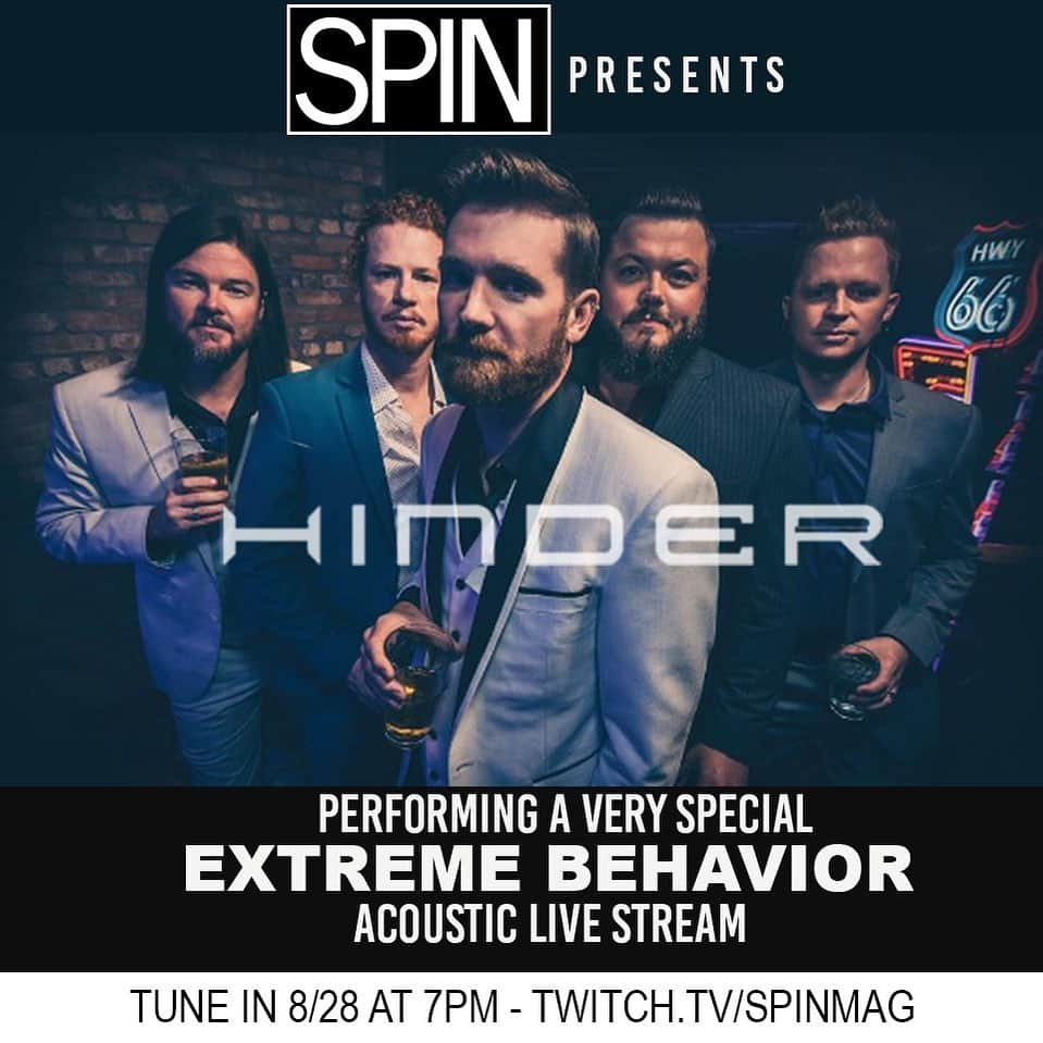 ヒンダーのインスタグラム：「We have a special livestream performance of songs from Extreme Behavior (and more) coming up tomorrow hosted by our friends at @spinmag 🤘🏽 tune in at 7pm EST over at twitch.tv/spinmag」