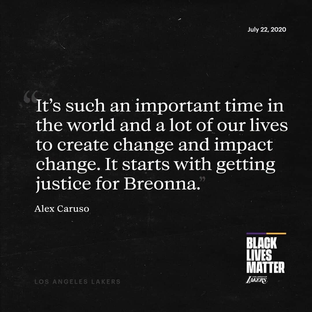 Los Angeles Lakersさんのインスタグラム写真 - (Los Angeles LakersInstagram)「"It's such an important time in the world and a lot of our lives to create change and impact change. It starts with getting justice for Breonna." - @acfresh21」8月28日 7時19分 - lakers