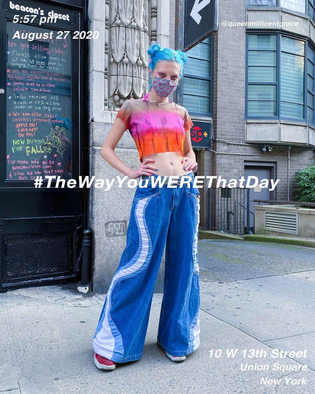 筒井心一のインスタグラム：「@queenmillicentgrace on 10 #West13thStreet at 5:57 pm, August 27 2020, #NewYork ﻿ #OutfitOfTheDay = #TheWayYouWEREThatDay  #TWYWTD #ShinichiTsutsui」
