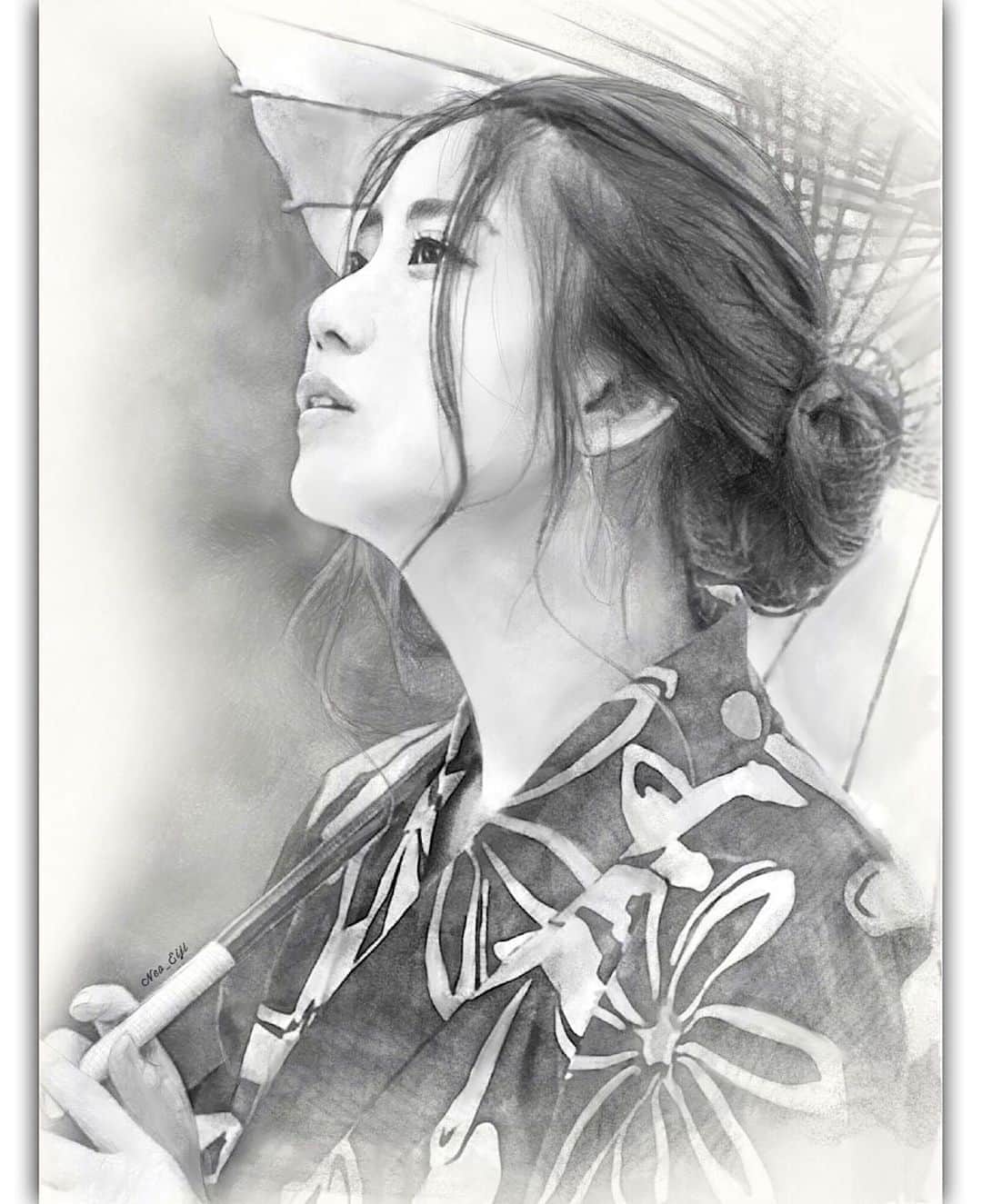 ねおさんのインスタグラム写真 - (ねおInstagram)「夕立や虹色染まる迎え傘   愛しひと待つ婀娜な濡れ髪  ねお  迎え傘も濡れ髪も心も虹色に染まる美しく艶めかしい 絵梨華 (@erika.phot)さん💖カメラマンのはまこーPhotoさん、快く描く機会いただきありがとうございました🙇 #followme #instagood #tagsforlikes #beautiful #fineart #picture #drawing #sketch #sketch_dailydose #art #portrait #model #cute #Japan #絵描きさんと繋がりたい #絵画 #絵 #似顔絵 #鉛筆画 #鉛筆 #ポートレート #人物画 #ポートレート好きな人と繋がりたい #被写体」8月28日 12時15分 - neoneo7
