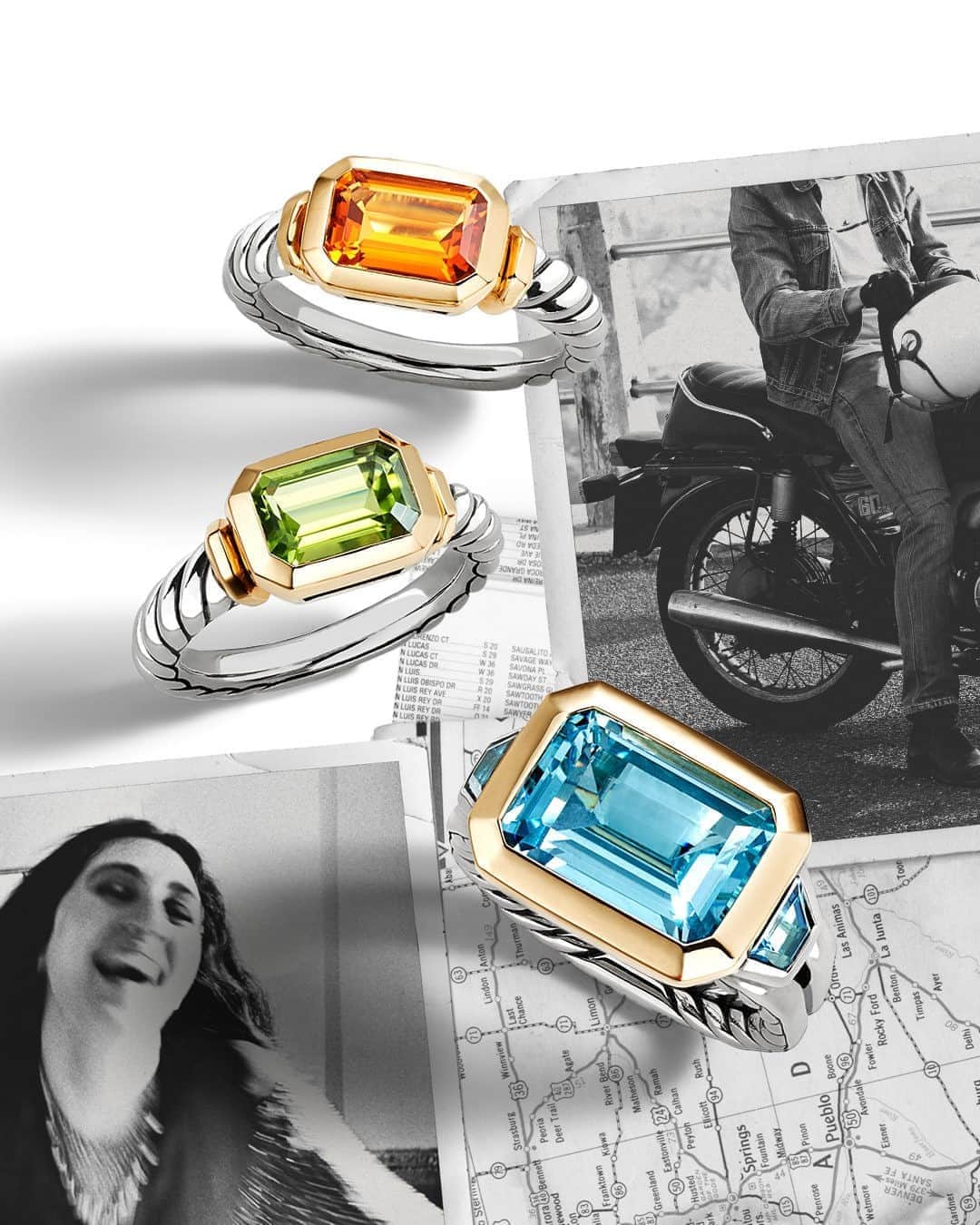 デビッドヤーマンのインスタグラム：「Novella’s custom-cut gemstones are like windows of color and light, recalling lush green fields and clear blue waters. #DavidYurman #DYRoadTrip」