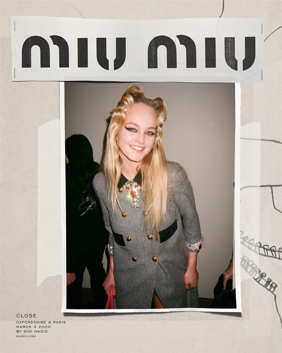 Miu Miuさんのインスタグラム写真 - (Miu MiuInstagram)「Charm as positivity: #GigiHadid uses the Polaroid format to narrate the #MiuMiuFW20 collection.   Art direction and styling by @kegrand.  Discover the new #MiuMiuClose campaign via link in bio.」8月28日 16時30分 - miumiu