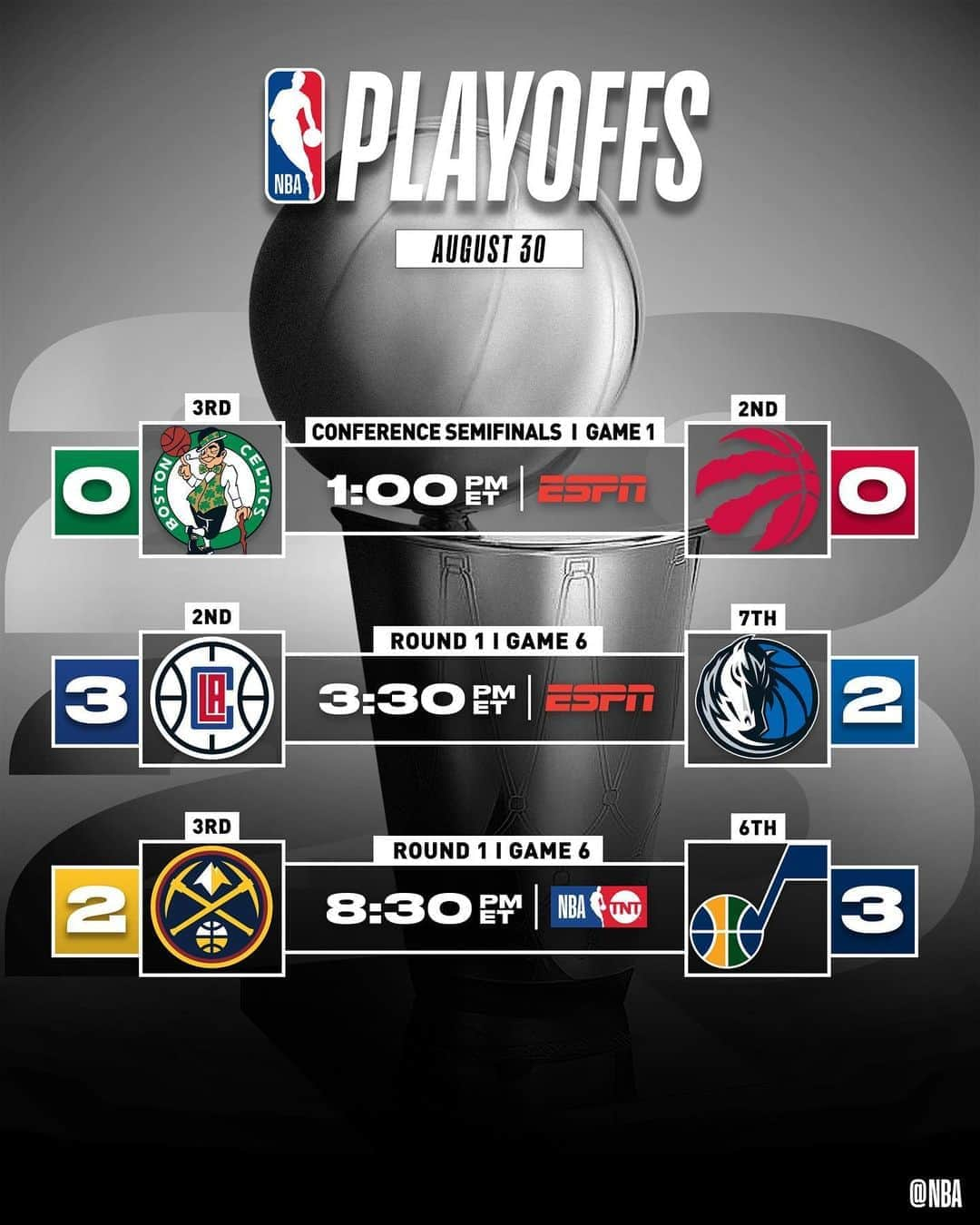 NBAさんのインスタグラム写真 - (NBAInstagram)「Saturday & Sunday’s #NBAPlayoffs Schedule」8月29日 7時51分 - nba