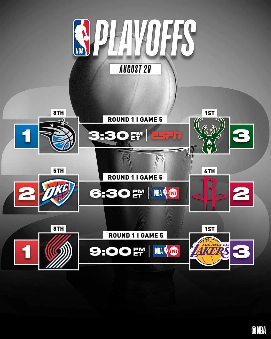 NBAさんのインスタグラム写真 - (NBAInstagram)「Saturday & Sunday’s #NBAPlayoffs Schedule」8月29日 7時51分 - nba