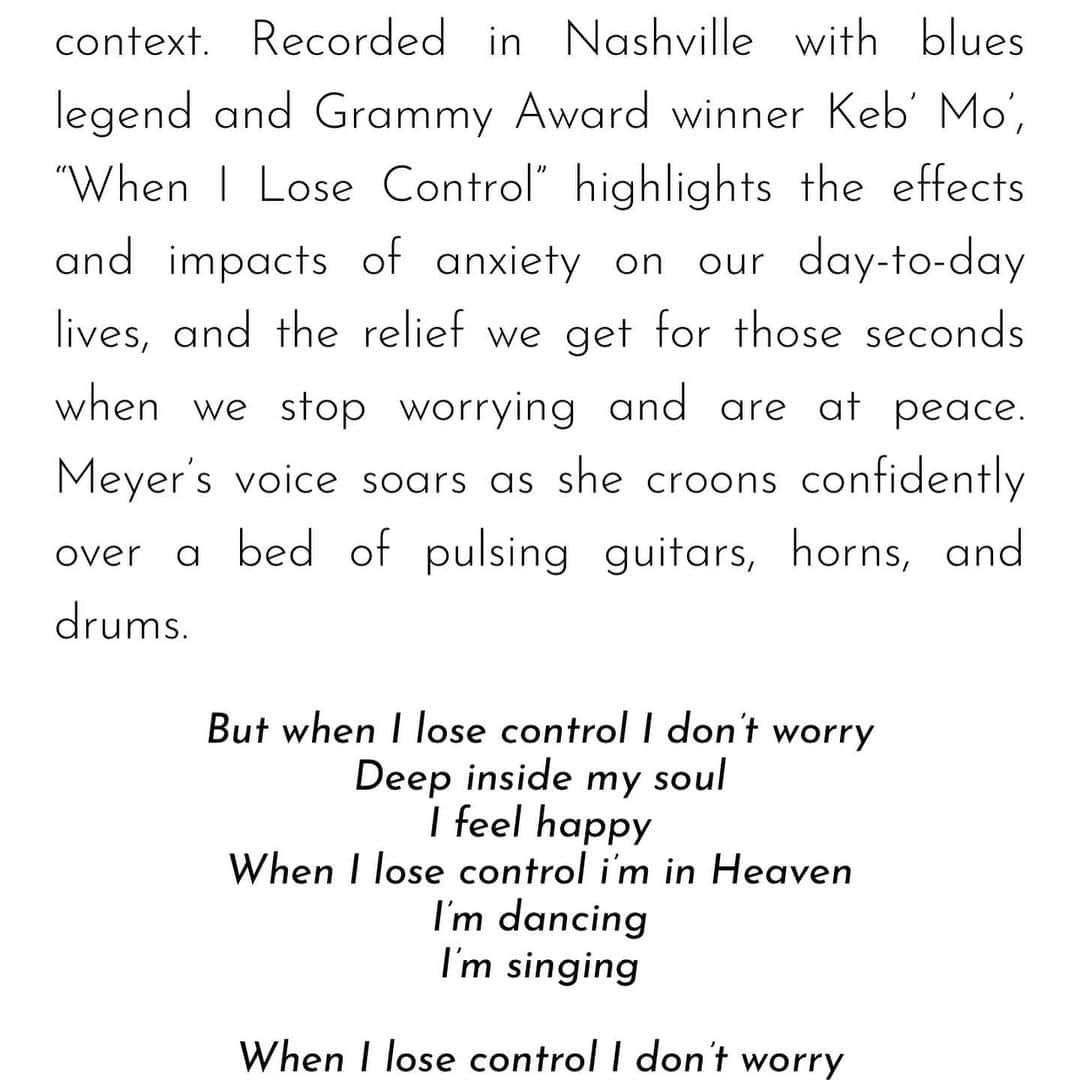 エミ・マイヤーさんのインスタグラム写真 - (エミ・マイヤーInstagram)「“Recorded in Nashville with blues legend and Grammy Award winner Keb’ Mo’, “When I Lose Control” highlights the effects and impacts of anxiety on our day-to-day lives, and the relief we get for those seconds when we stop worrying and are at peace. “ - ATWOOD MAGAZINE ✨🙏(link in bio) • • • #atwood#atwoodmagazine#singersongwriter#blues#randb#anxietyrelief#musictherapy#nashville#nashvilletn#franklintn#kebmo#grammys#grammy#kindofblue#fendi#jpop#フェンディ#シンガーソングライター#ブルーズ#レコーディング#グラミー賞#作曲」8月29日 9時27分 - emimeyer