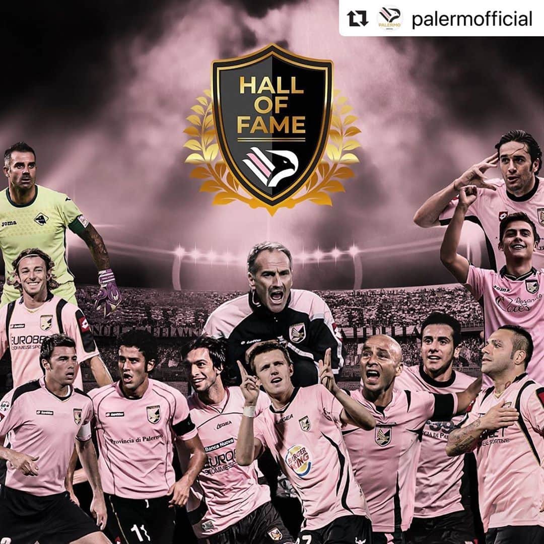 ステファノ・ソレンティーノのインスタグラム：「PALERMO SEMPRE NEL MIO ❤️ • #Repost @palermofficial with @make_repost ・・・ 🌟 ECCO LA HALL OF FAME ROSANERO 🌟 Eccoli qui, li avete scelti voi e consegnati alla storia. Li vedrete “prendere vita” nel museo del #Palermo a novembre!  🔝 Ed ecco ipiù votati: Sorrentino; Balzaretti, Barzagli, Grosso; Corini, Ilicic, Pastore, Zauli; Dybala, Miccoli, Toni; allenatore Guidolin.  @stefanosorrentino @federicobalzarettireal @andreabarzagli15 @fabio.grosso.official @flacojp27 @ilicic72 @lambozauli @fabrizio_miccoli @paulodybala @luca_toni.9   #siamoAquile 🦅」