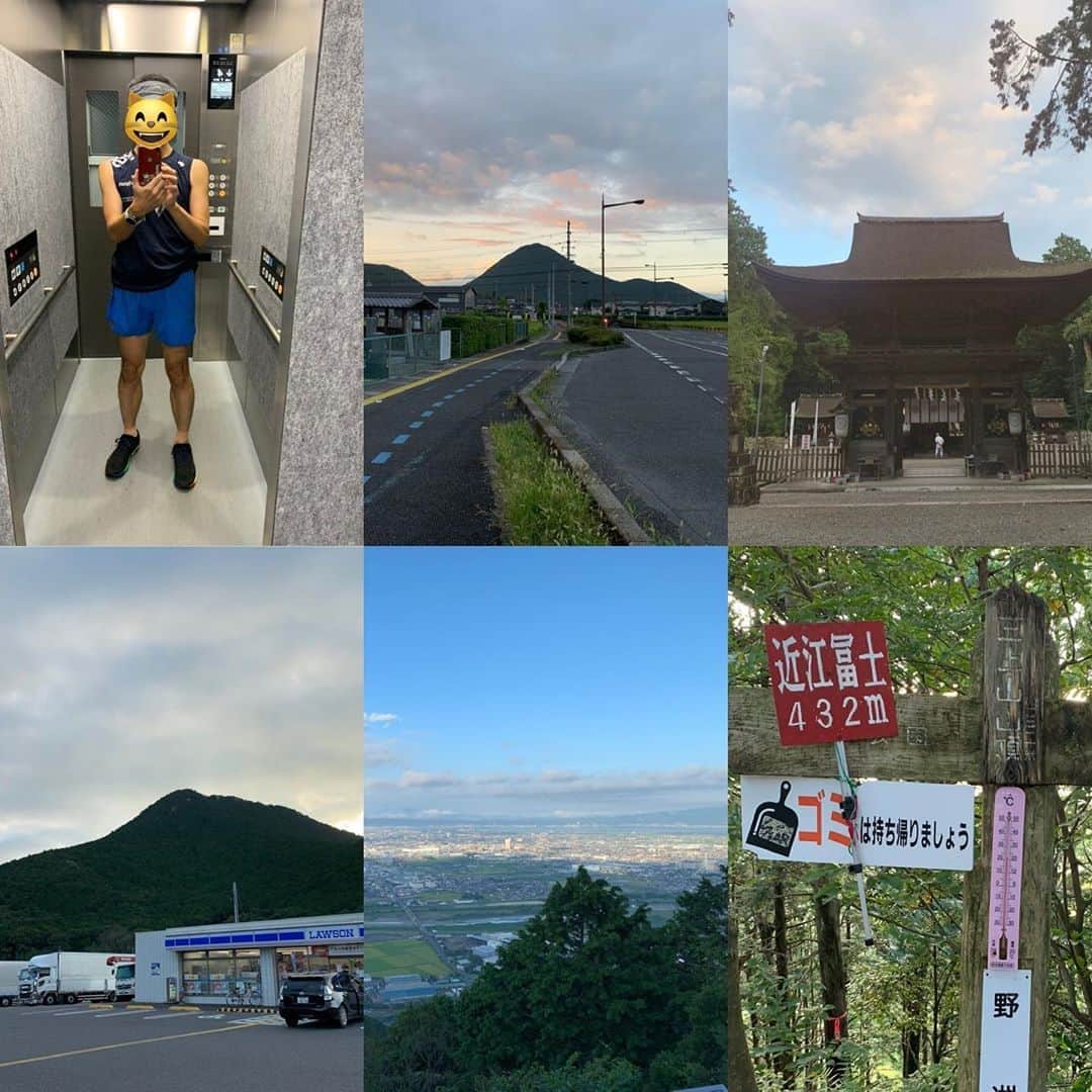 takegaeruのインスタグラム：「今朝は早起きして近江富士こと三上山までのランニング🏃‍♂️と三上山登山⛰の組み合わせ 良いトレーニングコースになりそうです😸 今日はこれから一休みして、Athlete Night Game の配信観戦です✨ #マラソン #三上山 #ang2020」
