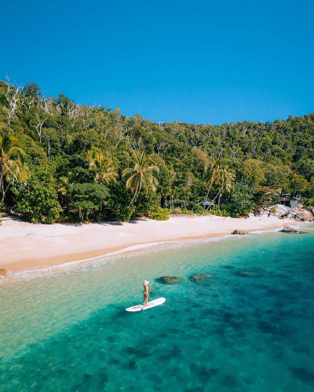Australiaさんのインスタグラム写真 - (AustraliaInstagram)「This week's daydream is brought to you by @bedarraisland 🏝️ Captured perfectly here by @jamesvodicka, this idyllic resort is located on a private island off the coast of #Cairns in @tropicalnorthqueensland and is home to ten villas hidden amongst 45 hectares of lush tropical rainforest. Spend your days snorkelling in the crystal clear waters, going on rainforest walks, taking a dip in your private plunge pool, or make like James and enjoy a “morning SUP over the reef spotting turtles and burning off breakfast.” Sounds like heaven - where do we sign up? #seeaustralia #thisisqueensland #exploretnq」8月29日 20時00分 - australia