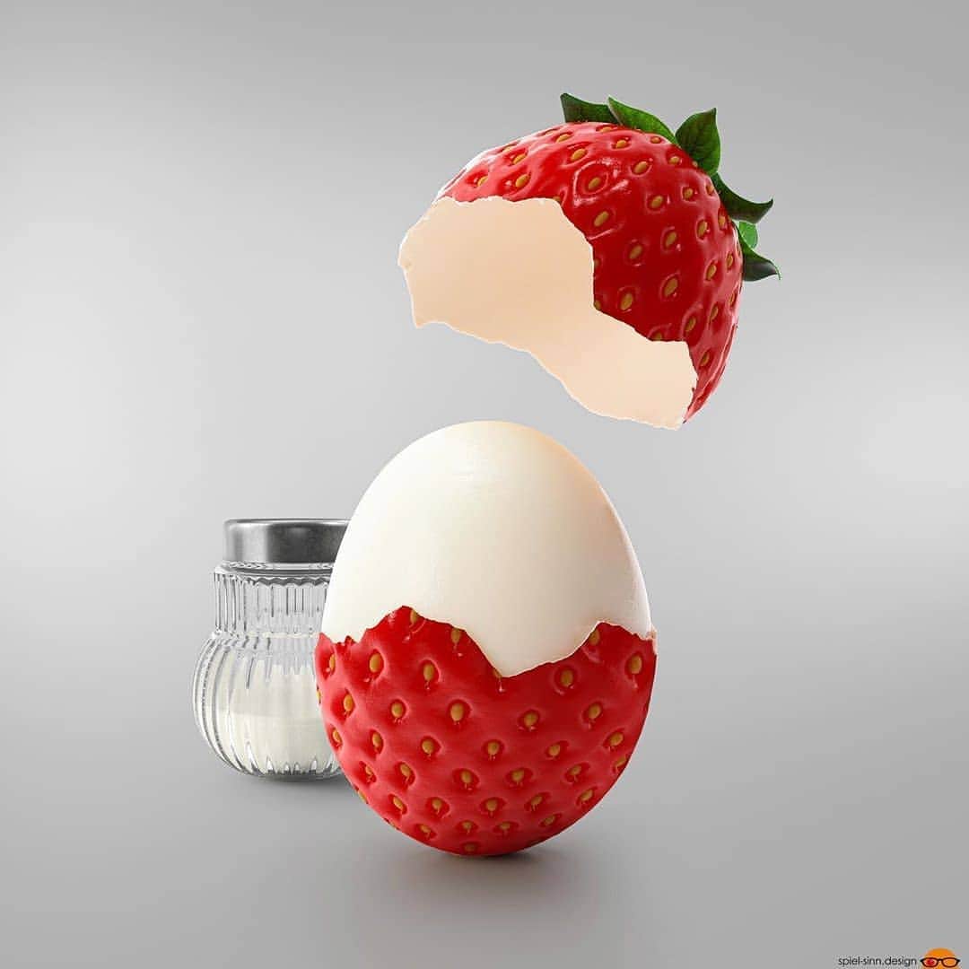 のインスタグラム：「🍓🥚 by 👉 spiel-sinn @spielsinn 👈  #spielsinn #eggsconcept #egg #strawberry」