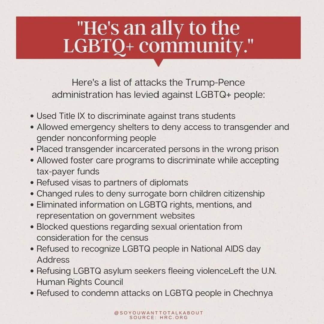 ジャスティン・トランターさんのインスタグラム写真 - (ジャスティン・トランターInstagram)「In case anyone needs information as to why a vote for Trump/Pence is an attack on the LGBTQ community. These are only a few of his attacks on us so far. Xo」8月30日 0時53分 - tranterjustin