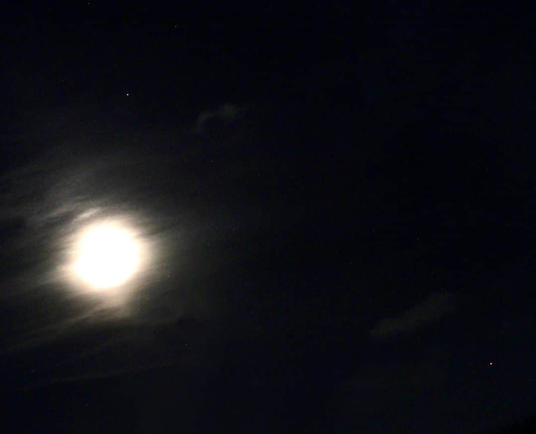 kiyoのインスタグラム：「月と土星と木星撮った。月の上の明るめのが土星で、画像右下が木星！﻿ ﻿ ﻿ 01:30ごろからインスタライブします。」