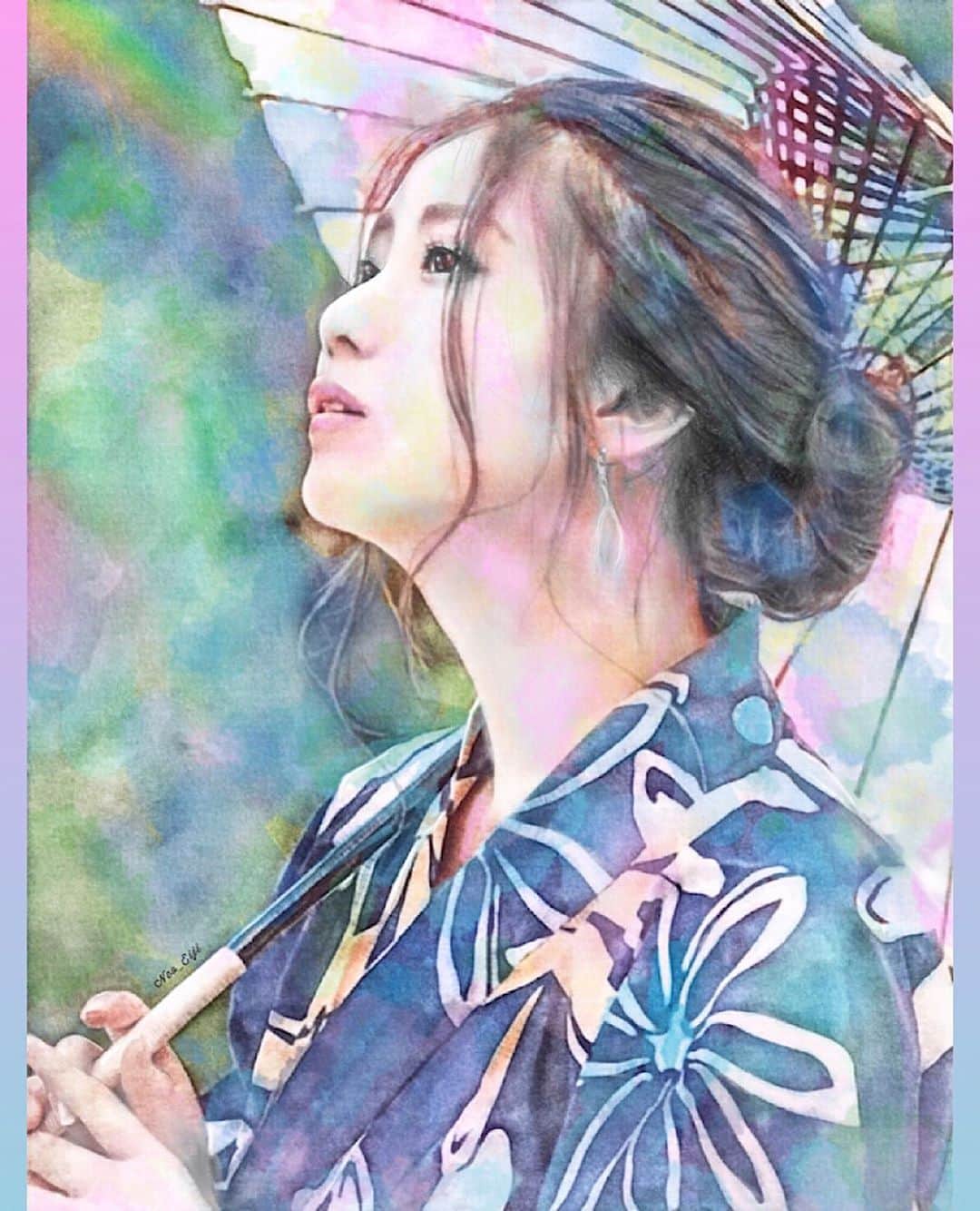 ねおさんのインスタグラム写真 - (ねおInstagram)「夕立や虹色染まる迎え傘   愛しひと待つ婀娜な濡れ髪  ねお 美しく虹色に染まる艶めかしい 絵梨華 (@erika.phot)さん💖カメラマンのはまこーPhotoさん、また機会あれば描かせていただけると嬉しいです✏️🎨 #followme #instagood #tagsforlikes #beautiful #fineart #picture #painting #sketch #sketch_dailydose #watercolor_daily #art #portrait #model #cute #Japan #絵描きさんと繋がりたい #絵画 #絵 #似顔絵 #アクリル #水彩画 #水彩 #水彩色鉛筆画 #ポートレート #人物画 #ポートレート好きな人と繋がりたい #被写体」8月30日 12時08分 - neoneo7