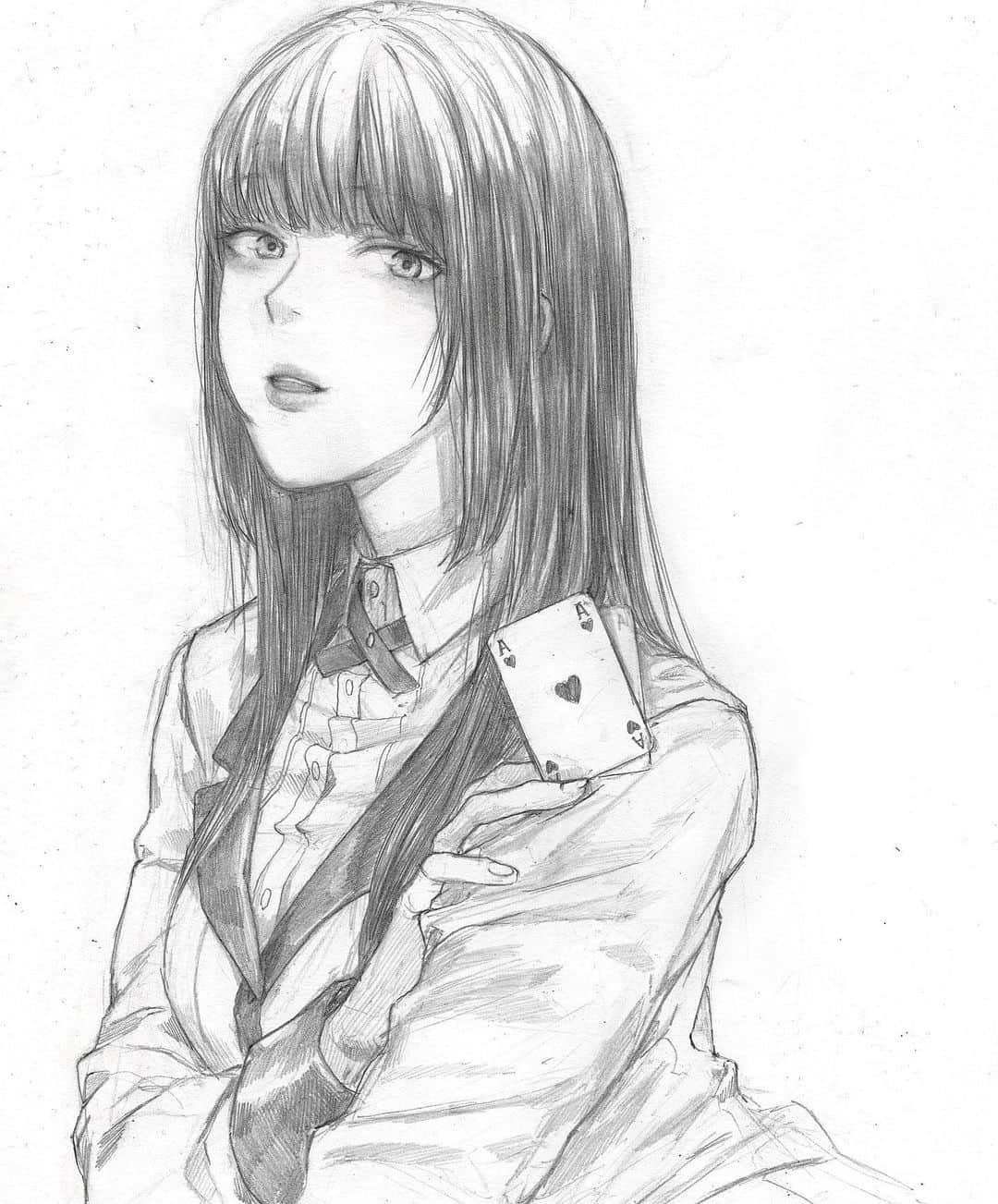 のインスタグラム：「🃏 Jabami Yumeko from Kakegurui (suggestion from comment)!﻿ Did you watch the anime? I didn’t yet, should I? :)﻿ ﻿ #賭ケグルイ #蛇喰夢子 #jabamiyumeko #yumekojabami #kakegurui #kakeguruiyumeko #pencilart」