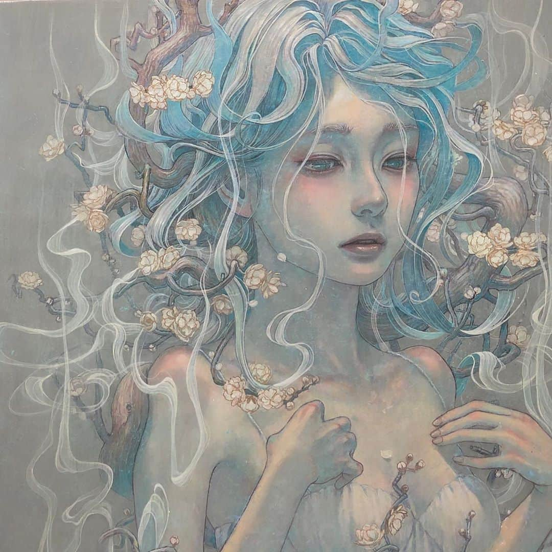 平野実穂さんのインスタグラム写真 - (平野実穂Instagram)「雲竜梅🌸  #oilpainting  #梅の花　#雲竜梅　#mihohirano #plumblossom #油絵  #平野実穂」8月30日 15時29分 - mihohiranoart