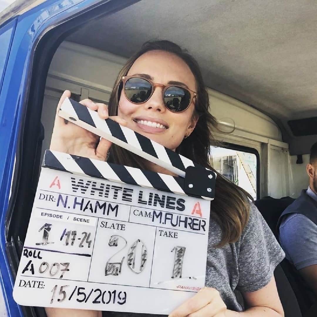 のインスタグラム：「Lights, camera, action ... on set with @laurajhaddock wearing archive frame ALFUR for Álex Pina's "White Lines". __ #mykita #mykitalite」