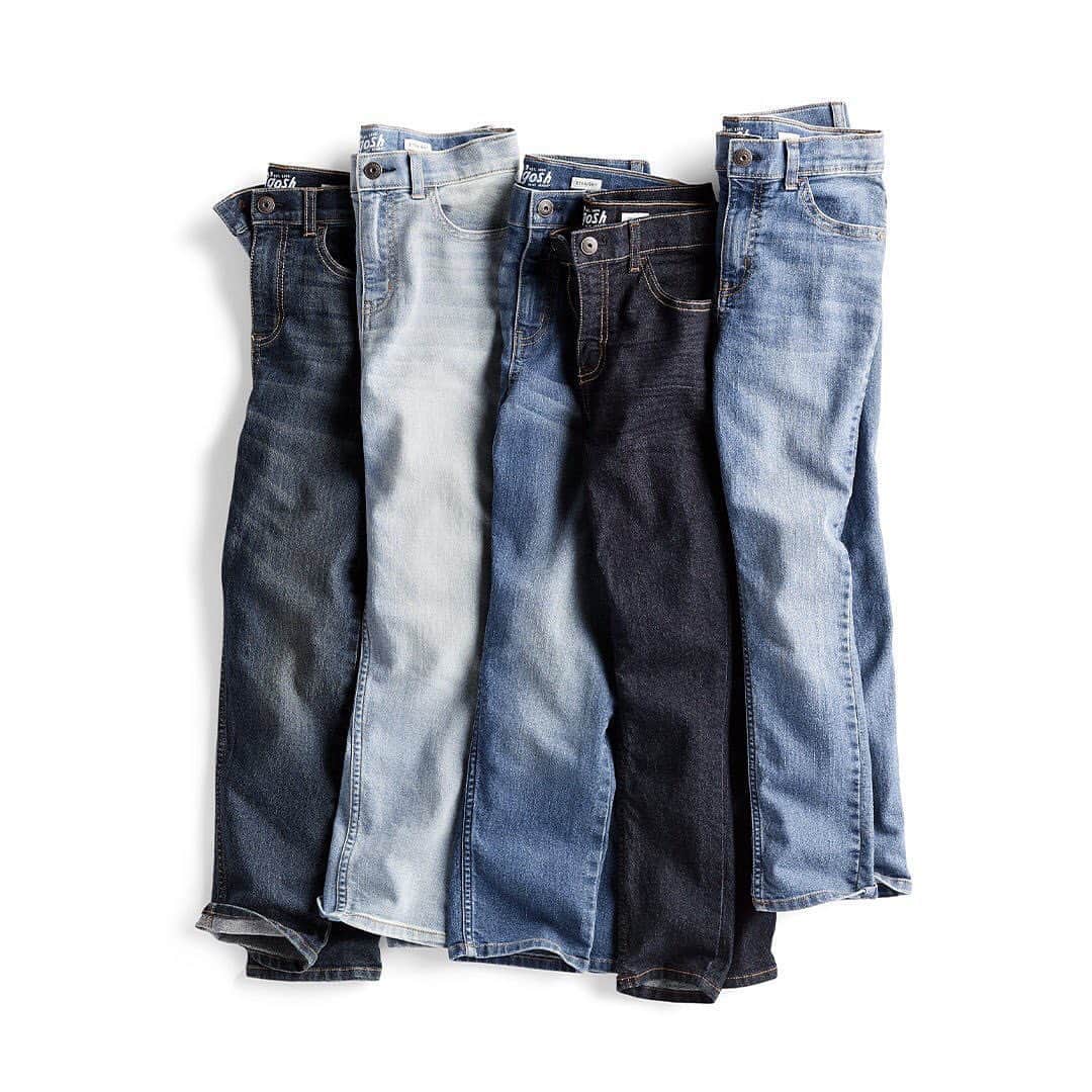 のインスタグラム：「Why are these the Best Jeans Ever? Real metal hardware, lived-in washes, durable double stitching and added stretch. #trueblues #oshkoshkids #jeans」