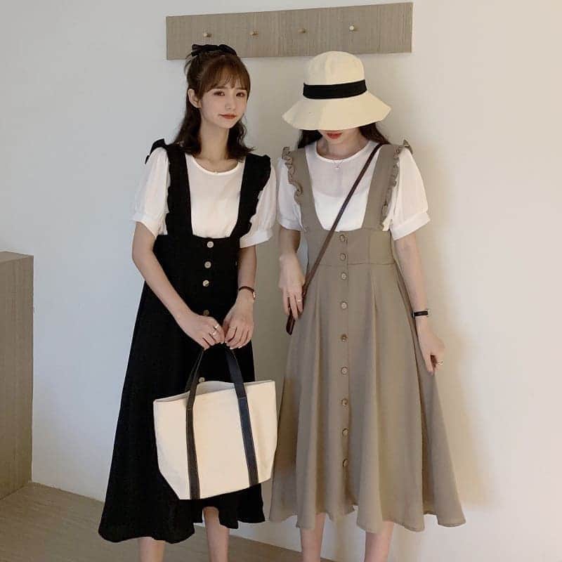 のインスタグラム：「セットアップ トップス+ノースリーブワンピース SHT502901  (￥3,080)  新作アイテムか?入荷  #夏コーデ #夏服コーデ #秋コーデ #秋服コーデ #プチプラ #プチプラコーデ #160cm #160cmコーデ #大人カジュアル #カジュアルコーデ #細見えコーデ #着痩せコーデ #シアーシャツ #ワントーンコーデ #ベージュコーデ #ロングワンピース #ロングワンピ #ノースリーブワンピース」