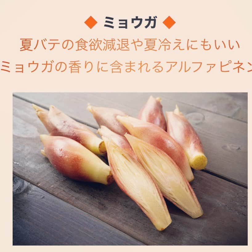 麻生れいみのインスタグラム：「【最強くすり野菜】ミョウガの独特な香りのアルファピネンという精油成分は、発汗、呼吸、血液の循環などの機能を促します。  また、胃液の分泌を活発にする作用は食欲減退に、体温を高める効果は冷え性対策にもおすすめ。  ミョウガは薬味のイメージが強いですが、ごはんと一緒に炊いたり、天ぷらや素揚げ、ソテーして肉や魚の付け合わせ、スライスしてサラダ、酢の物、みそ漬けなど意外とレパートリー豊富です。  ハチミツやリキュールに漬けて凍らせ、シャーベットにしたり、アイスクリームやかき氷に混ぜてもおいしいですよ🍧  詳しくは↓ リスミカ　麻生れいみで検索！  ❤️ロカボ、ケトジェニックダイエットは400g以上(1日食物繊維20g以上)を目指します。  #アスリート栄養　#スポーツ栄養 #アスリートご飯  #ボディメイク #ボディメイクレシピ  #ロカボダイエット  #管理栄養士  #麻生れいみ式ロカボダイエット  #lowcarbdiet  #lowcarb  #麻生式ダイエット #dietitian  #dietitians  #糖質制限  #ダイエット  #ケトン体 #ケトジェニック #ketodiet #ケトンアダプト #ketoaptation  #ketoadapted #麻生れいみ　 #コロナ太り  #コロナ太りが止まらない  #コロナ太り解消  #最強くすり野菜 #野菜の日 #8月31日野菜の日」