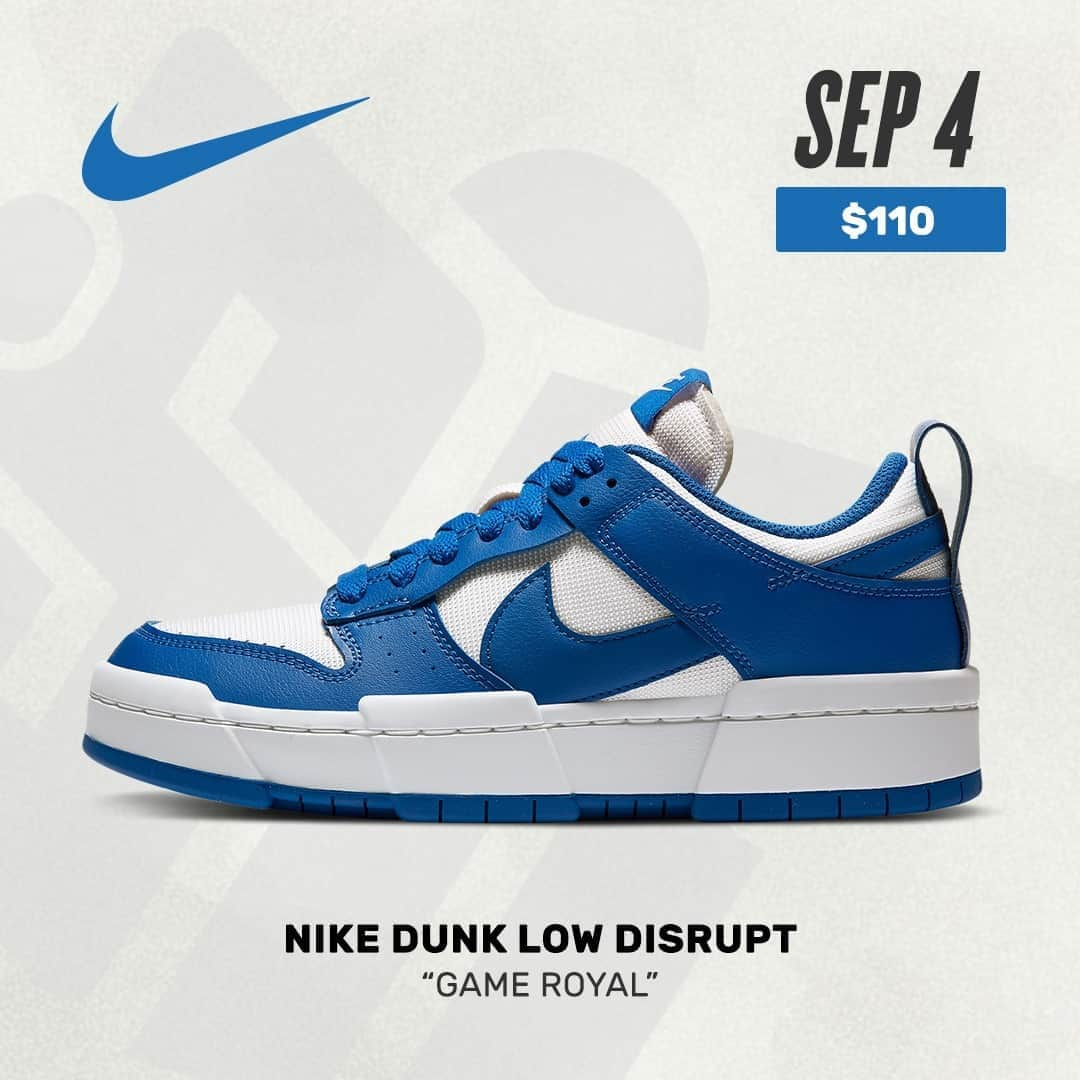 Sneaker Newsさんのインスタグラム写真 - (Sneaker NewsInstagram)「#SNReleaseAlert : The Nike Dunk Low Disrupt launches on September 4th in the "Game Royal" colorway. Expect these women's kicks on SNKRS for $110. Link in bio to learn more about this revised classic.」8月31日 11時00分 - sneakernews