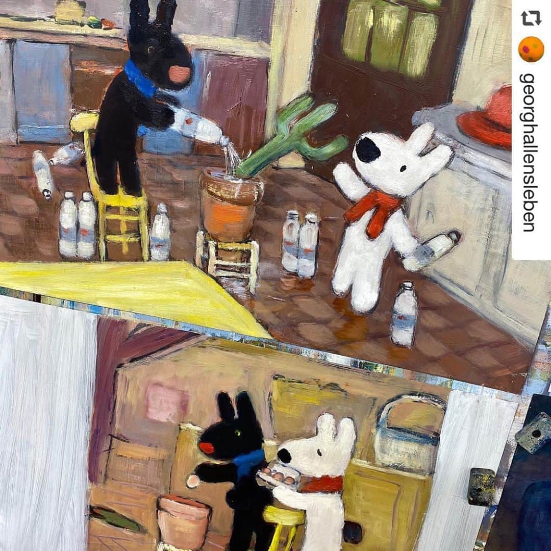 コスメキッチンさんのインスタグラム写真 - (コスメキッチンInstagram)「《特別描き下ろしの絵本がWEB STORE再入荷🌼》﻿ ﻿ コスメキッチンのフィロソフィー『オーガニックなサスティナブルライフを日本中に届け、人々をHAPPYにする』ことに、作者であるアン・グットマン(文)、ゲオルグ・ハレンスレーベン(絵)夫妻のお二人が共感してくださり、今回特別に描き下ろしていただいた絵本📚﻿ ﻿ リサとガスパールが「ちきゅうをすくう」ために、はちゃめちゃな行動を繰り広げながらも、ちきゅうをすくうために取り組むストーリーが、美しいアートで描かれています🌎﻿ ﻿ WEB STOREにて完売していた、大人気の絵本が再入荷いたしました！﻿ ぜひ、この機会にチェックしてみてください！﻿ ﻿ ﻿ 【リサとガスパールとは？ 】﻿ 「リサとガスパール」(Gaspard et Lisa)とは、作者のアン・グットマン(文)、ゲオルグ・ハレンスレーベン(絵)夫妻によって描かれた絵本シリーズのキャラクター。﻿ ほわほわの白いボディにつぶらな黒目、赤いマフラーがお似合いのリサ。黒いボディに青いマフラー、赤いお鼻にくりくり瞳のガスパール。﻿ リサとガスパールは、うさぎでもない、いぬでもない、キュートなパリの住人🇫🇷﻿ 人間の学校に通って友だちはいっぱいだけど、とくべつ仲良しな2人は、遊びもいたずらもいつも一緒です。﻿ 今年、日本出版20周年を迎えた「リサとガスパール」は日本では現在まで計40タイトルの絵本が発売され、累計部数は約200万部以上に及びます。﻿ ﻿ ﻿ ▫️リサとガスバール ちきゅうを すくう ﻿ ¥1,200+税﻿ ﻿ ※ご購入はお一人様3冊までとさせていただきます。﻿ ﻿ ﻿ #CosmeKitchen﻿ #コスメキッチン﻿ #GaspardetLisa﻿ #リサとガスパール﻿ #リサとガスパールちきゅうをすくう﻿ #書き下ろし﻿ #コスメキッチン限定﻿ #マッシュビューティーラボ10周年﻿ #マッシュビューティーラボ﻿ #サステナブルライフ﻿ #サステナブル﻿ ﻿ #repost @georghallensleben﻿  ﻿ presque fini / almost finished ﻿ #gaspardetlisa #newbook#nouveaulivre #picturebook #picturebookart #oilpainting #oilonpolyester」8月31日 15時03分 - cosmekitchen