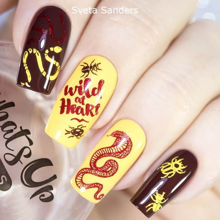 Sveta Sandersのインスタグラム：「Использованы материалы от @whatsupnails / I used products by @whatsupnails   💕 Whats Up Nails - A015 Amazonian Cuddlers stamping plate 💕 Stamping Polishes : - Whats Up Nails “Sundae Topping”  - Whats Up Nails “Hotter than Red”  - Whats Up Nails “Fab Cab”  💕 Whats Up Nails - Magnified Clear Stamper & Scraper」