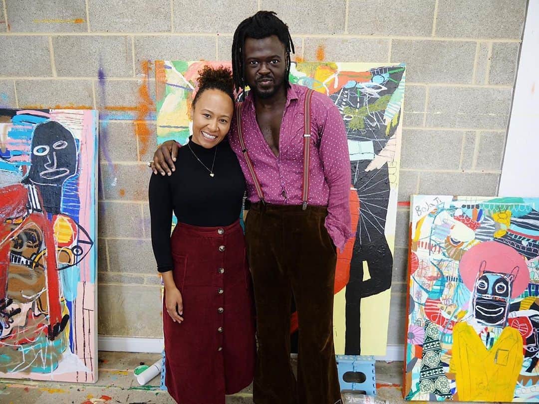Emeli Sandéのインスタグラム：「It was a privilege to meet you @adebayobolaji , you are a phenomenon! 🚀💎 Thank you so much for having us in your studio and sharing your thoughts so generously. Your art left us speechless and deeply inspired 🙏🏽」
