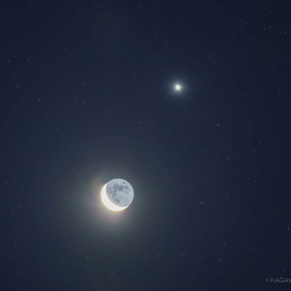 KAGAYAさんのインスタグラム写真 - (KAGAYAInstagram)「【9月のお勧め天文現象】全て肉眼でOK ▶9/2 満月 ▶9/6 月と火星が近づいて見える ▶9/14明け方 細い月と金星が近づいて見える ▶9/16-19 宵に宇宙ステーションが見える （写真は以前に撮影した細い月と金星） #星空」8月31日 20時49分 - kagaya11949