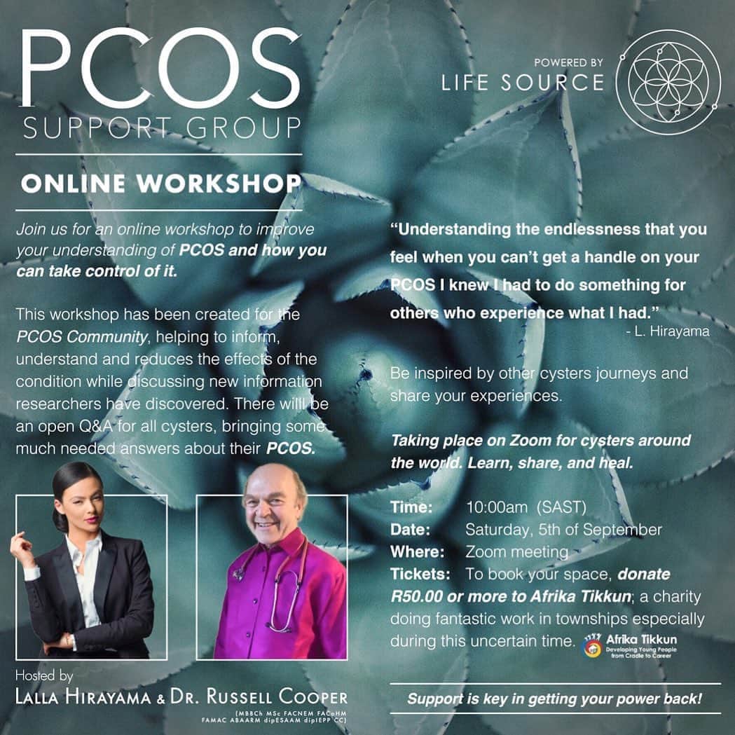 平山ララさんのインスタグラム写真 - (平山ララInstagram)「ATTENTION ALL CYSTERS🙏  Back by popular demand, we are hosting a Zoom PCOS workshop hosted by @lalla_hirayama and Dr. Russell Cooper this Saturday the 5th of September.  September is global PCOS Awareness month. 🙏 PCOS is still one of the most misdiagnosed and mistreated female health issue the world over.  PCOS is a severely misunderstood condition and with so much conflicting information on the Internet, it can be quite overwhelming for a PCOS cyster.  With Dr. Cooper’s vast knowledge and  constant research on new developments in PCOS, he will be answering your questions, debunking myths and beliefs, presenting new tested information from the global medical community and ways to work with your condition.  To book your front row seat to our online PCOS workshop we ask for a donation to Afrika Tikkun (@afrikatikkun), whose impactful work in disadvantaged communities for over 25years has been instrumental in uplifting the youth and creating more opportunities. Their amazing feeding scheme during the pandemic has been a great success but needs our help and support to carry on the wonderful work that they do.  As cysters it’s important to help each other as well as help ourselves.  Please make your donation to AFRIKA TIKKUN NPC Bank: FNB Branch: RMB  Code: 261 251 Account number: 62049876719 Reference #: please use your full name and the initials ‘L.S’ and send POP to info@lifesource.org.za  You will receive your Zoom meeting code once proof of donation has been sent🙏 #CystersForChange  We look forward to connecting with you. Let’s all learn, share and heal🙏  #pcosawarenessmonth #pcosworkshop  #pcos #pcossupport #pcosimmunity  #pcosfood #pcosweightloss #pcosweightloss #pcosinfertility #pcosdiet #pcosawareness #pcosfighter #pcoswarrior #pcoslife #pcoslifestyle #pcosjourney #pcosnutrition #pcosfitness #pcoscommunity #pcossouthafrica #pcosinflammation #pcoshealth #pcoshealing #pcosprogress #pcosttc #pcoscysters」8月31日 21時15分 - lalla_hirayama