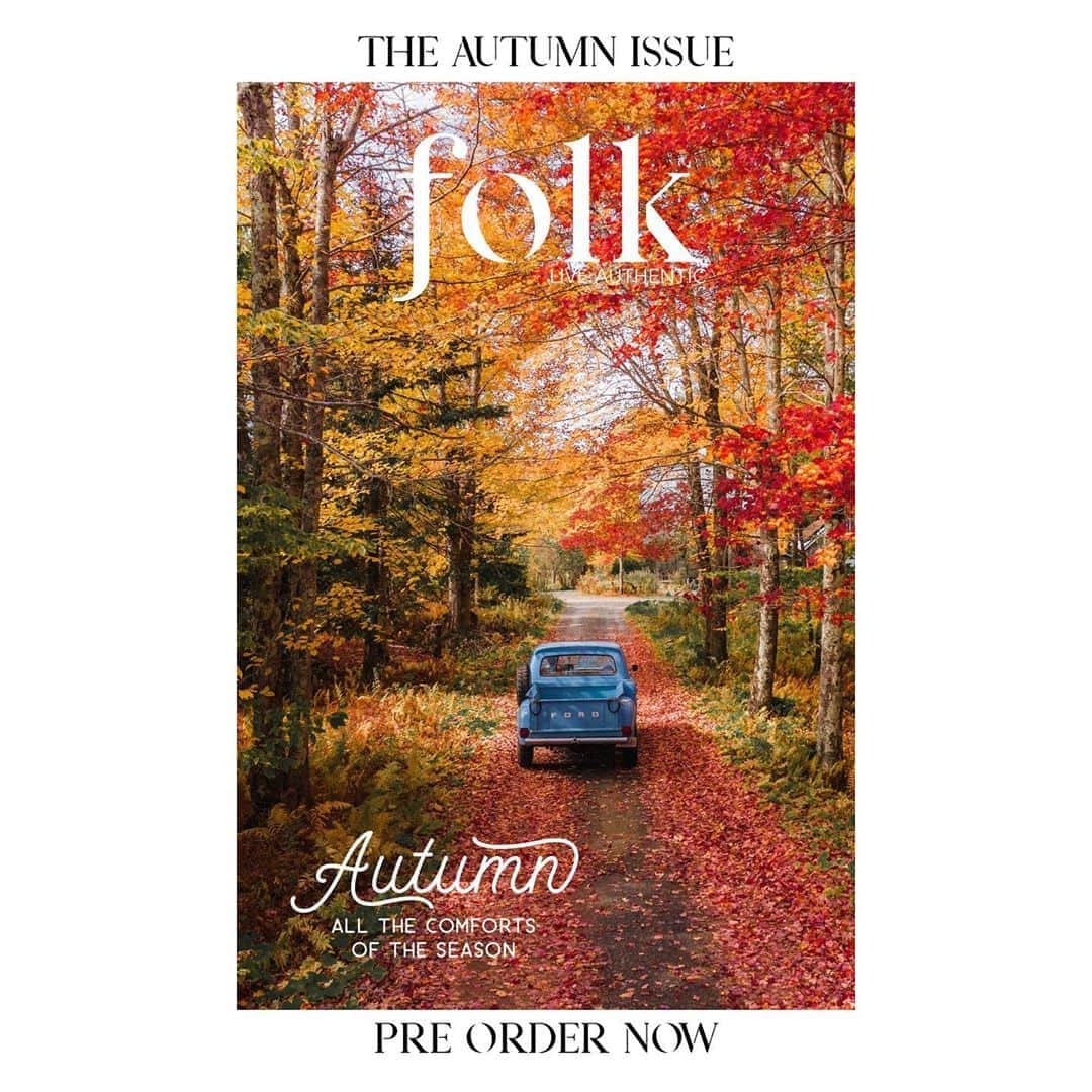 FOLKのインスタグラム：「PRE-ORDER ASAP! There is one week left to preorder the Autumn issue of @folkmagazine. We have truly been blown away with the support thus far. To order go to www.folkgeneral.com. In this issue the autumn colors, the PSLs, the leaves, the stories, the campfires, the jack-o-lanterns, and the spirit of the season is eternal. You want this issue. It ships Sept 15. We will be sharing previews from my favorite stories all week.」