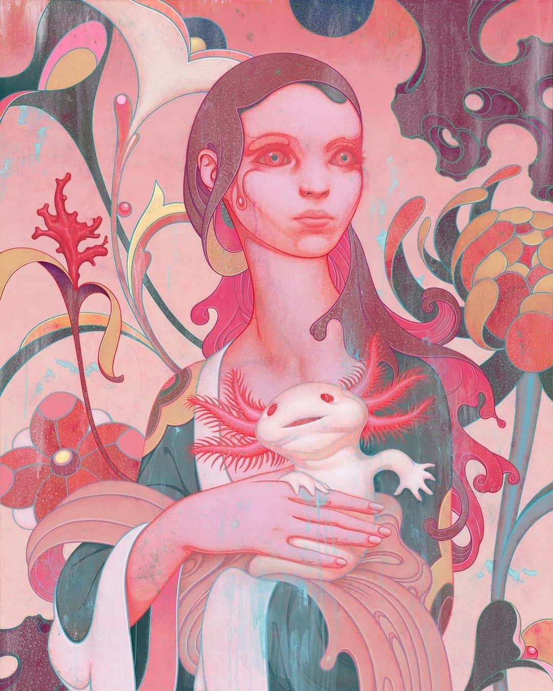ジェームス・ジーンさんのインスタグラム写真 - (ジェームス・ジーンInstagram)「Lady with an Axolotl. Acrylic on Canvas, 36x48”, 2020.」9月1日 0時09分 - jamesjeanart