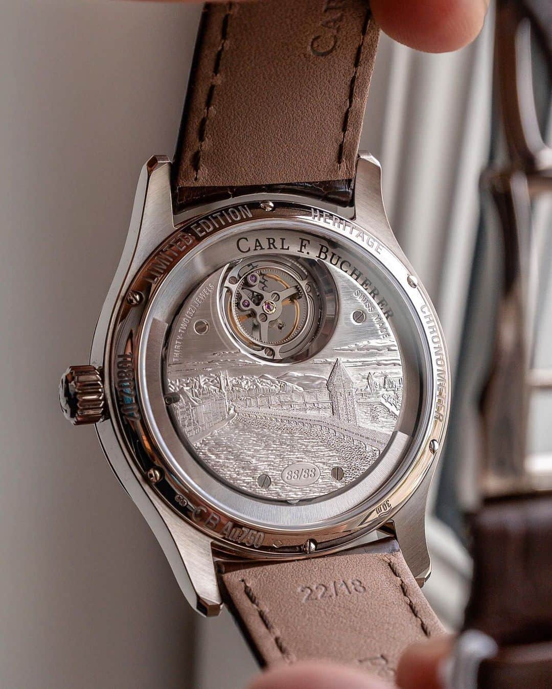 Daily Watchさんのインスタグラム写真 - (Daily WatchInstagram)「Up close with the @CarlFbucherer Heritage Tourbillon DoublePeripheral in white gold. A limited edition of 88 pieces with a beautiful engraved case back that show the city view of Lucerne (home of Carl F. Bucherer) #DailyWatch #CarlFbucherer #Lucerne」9月1日 3時40分 - dailywatch