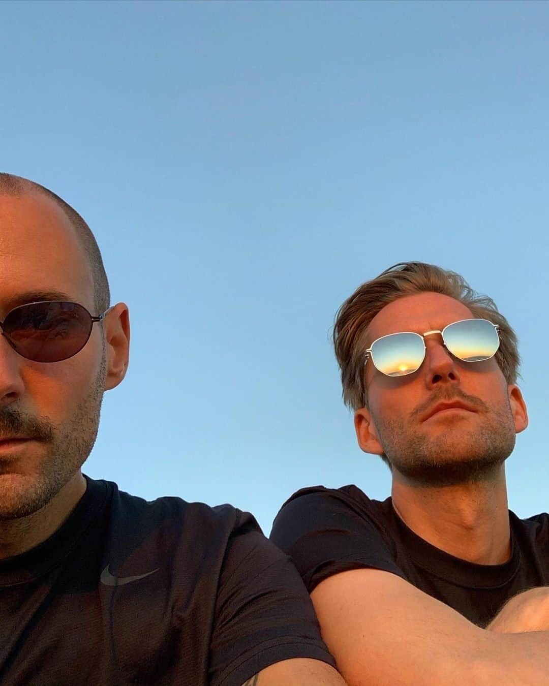 のインスタグラム：「Summer skies with @herberthofmann wearing MMESSE024 and @sigurdlarsen_architecture wearing LITE archive frame RANI with customised lenses. __ #mykita #mykitamargiela #maisonmargiela #mykitalite」