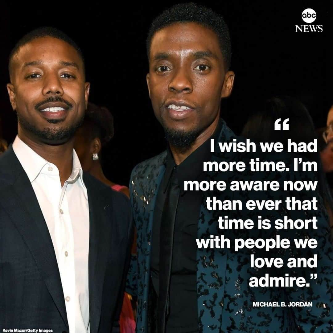 ABC Newsさんのインスタグラム写真 - (ABC NewsInstagram)「In the days following the shocking announcement that Chadwick Boseman died at age 43 following a silent four-year battle with colon cancer, tributes have poured in from his "Black Panther" costars.⁣ ⁣ Michael B. Jordan, who played Boseman's on-screen nemesis, offered his own remarks about the loss.⁣ ⁣ The "Creed" actor on Monday expressed his grief by penning a heart-wrenching goodbye to his "big brother."⁣ ⁣ "I wish we had more time," the 33-year-old wrote. "One of the last times we spoke, you said we were forever linked, and now the truth of that means more to me than ever."⁣ ⁣ Jordan went on to detail how important Boseman was to him, not only as a dear friend but also as someone who made his acting career possible by "paving the way for me."⁣ ⁣ "You are my big brother, but I never fully got a chance to tell you," confessed Jordan. "I'm more aware now than ever that time is short with people we love and admire."」9月1日 11時59分 - abcnews