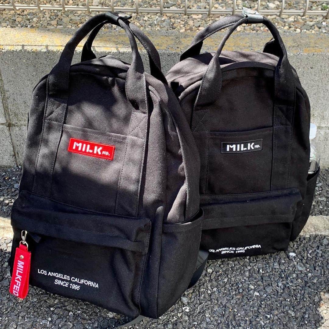 のインスタグラム：「＼EMBROIDERED BAR CANVAS BACKPACK／﻿ ﻿ 新作リュック予約受付中！﻿ デイリー使いに大活躍する﻿ キャンバス地のリュック。﻿ ワンピースとの相性も◎♥️﻿ 通勤、通学にもおすすめ！﻿ おしゃれに身軽におでかけ♥️﻿ ﻿ ストーリーズで商品情報をチェック🏷✔︎ ﻿ ﻿ ﻿ ┈┈通販サイトはこちら┈┈﻿ ・Official online store calif﻿ ・ZOZOTOWN ﻿ 悩んだときはお気に入り登録！﻿ ┈┈┈┈┈┈┈┈┈┈┈┈┈﻿ ﻿ #milkfed #milkfedjp﻿ #ミルクフェド ﻿ #ガーリーストリート﻿」