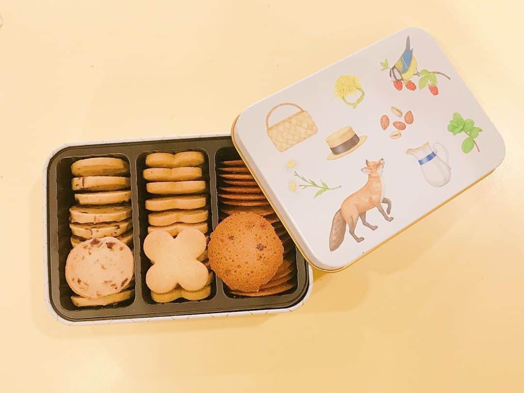 板橋よしえのインスタグラム：「. @akane_madder2 ちゃんから頂いた @_pomology_fruits のクッキーボックス🍪 フルーツの甘酸っぱさや素朴な甘みが楽しめるクッキー。おいしかったー💛💛💛 娘が毎日少しずつたのしみに食べていて、あまりにお気に入りすぎて寝るときも寝室に持って行っていました😌(寝るとき、毎日そのときのお気に入りのものを寝室に持っていって一緒に寝ている🧸🛏)」