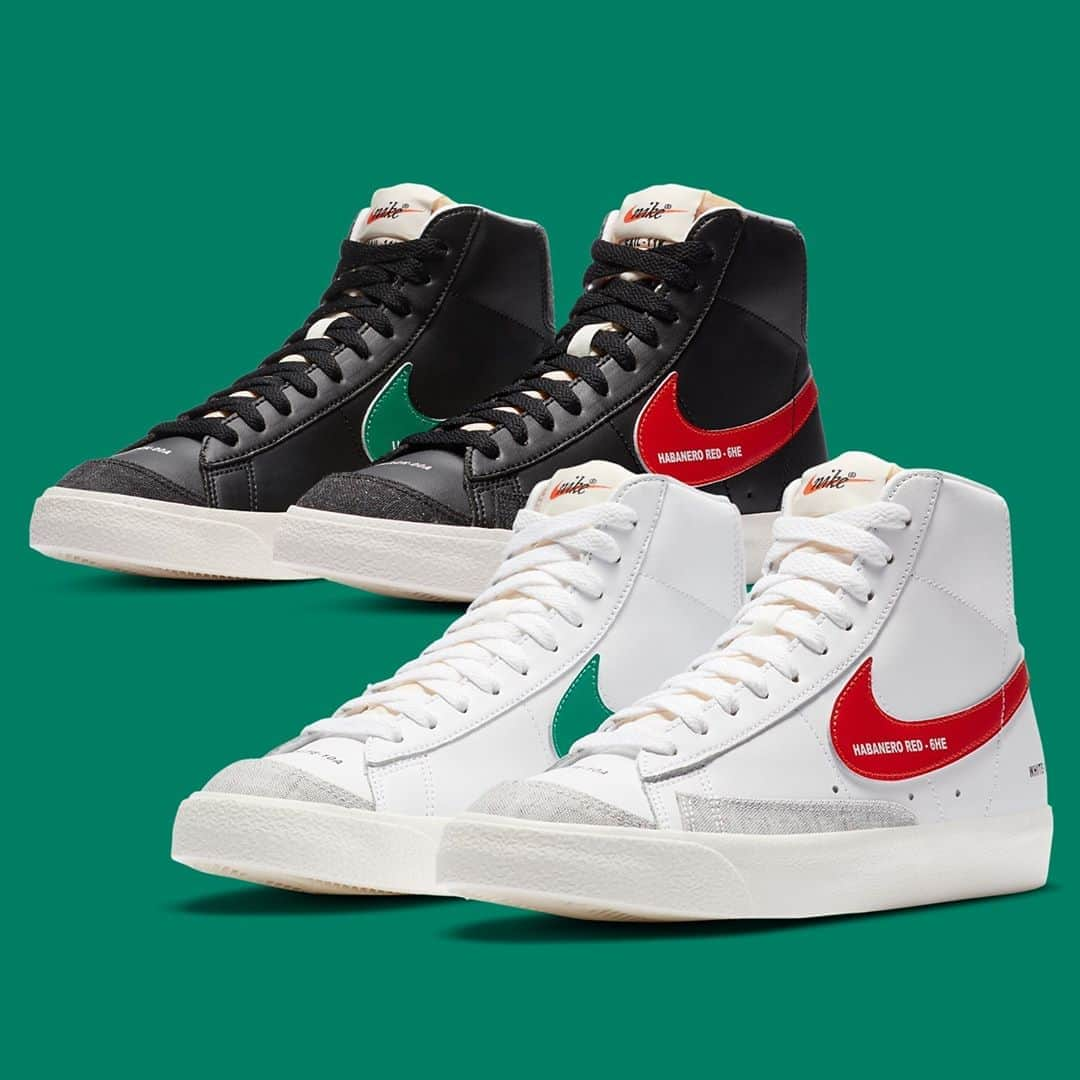 Sneaker Newsさんのインスタグラム写真 - (Sneaker NewsInstagram)「The Nike Blazer Mid fully discloses all the color codes on the upper, pointing out familiar terms such as "Sail", "Habanero Red", and more. For a closer look at both women's colorways, tap the link in our bio.」9月1日 15時01分 - sneakernews