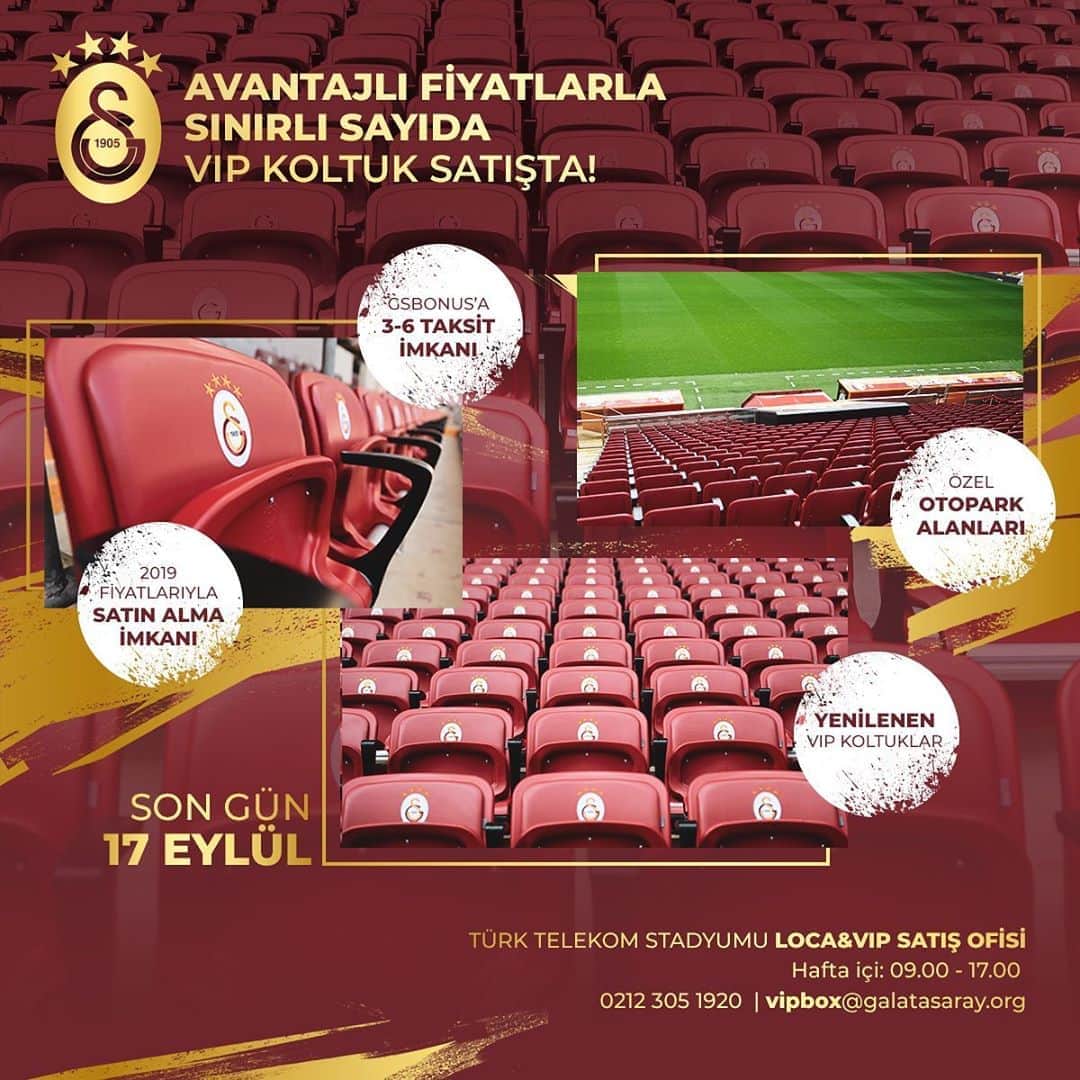 ガラタサライSKさんのインスタグラム写真 - (ガラタサライSKInstagram)「📢 Galatasaray, sadece Türkiye'de değil Avrupa'da da ses getirecek yeni başarıların ilk adımlarını atmak için yola çıkarken, 2020-2021 sezonu sınırlı sayıda VIP koltuğu 2019-2020 VIP kombine sahiplerine özel satışa çıktı.  Detaylar için 👉 www.galatasaray.org」9月1日 17時18分 - galatasaray