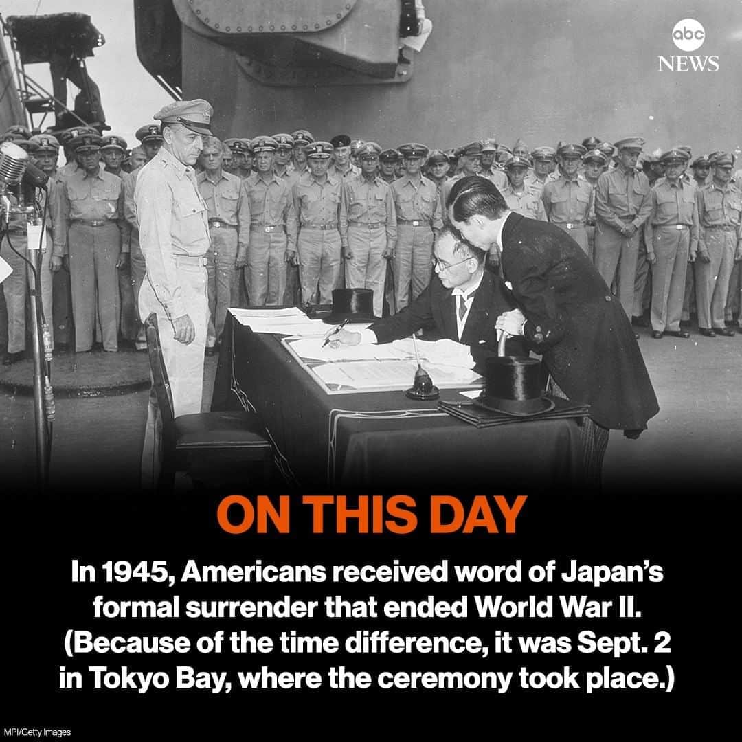 ABC Newsさんのインスタグラム写真 - (ABC NewsInstagram)「ON THIS DAY: In 1945, Americans received word of Japan’s formal surrender that ended World War II. (Because of the time difference, it was Sept. 2 in Tokyo Bay, where the ceremony took place.) #onthisday #history #WWII #worldwarII」9月1日 19時11分 - abcnews