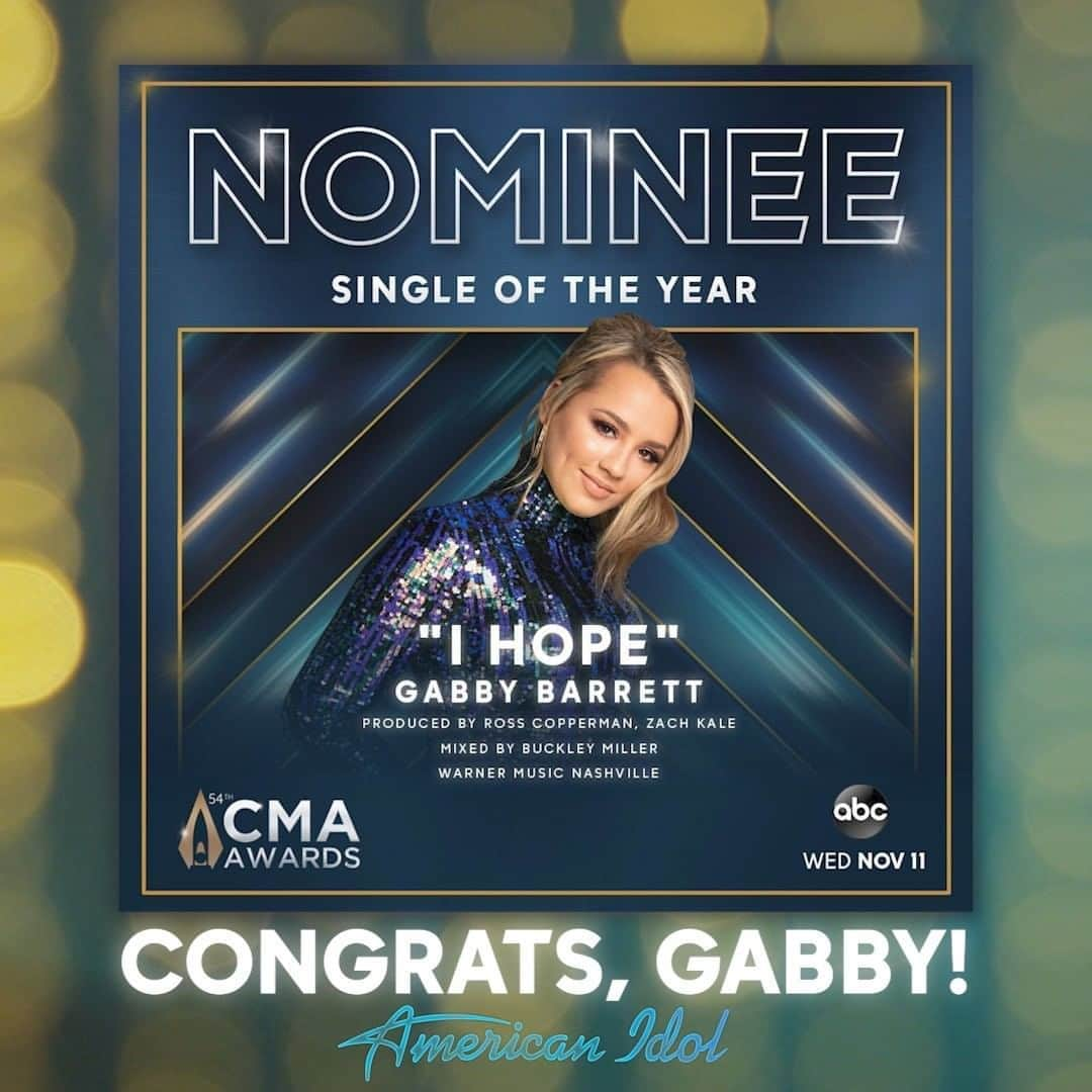 American Idolさんのインスタグラム写真 - (American IdolInstagram)「TWO #CMAawards nominations for @gabbybarrett_! 🌟🌟 We are SO thrilled for our former Idol finalist/current #Goldmine girl! 🎤✨  Gabby's success is proof that you don't need to WIN #AmericanIdol to become #TheNextIdol. If you think you've got what it takes, online auditions for next season are still open -- sign up now at AmericanIdol.com/Auditions! 💙」9月2日 5時47分 - americanidol