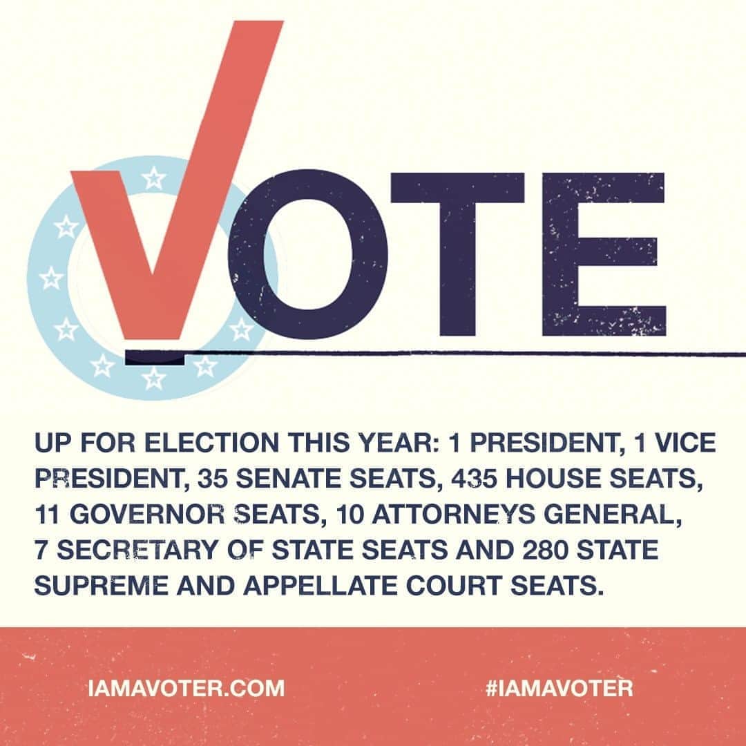 アメリカン・ブロードキャスティング・カンパニーのインスタグラム：「Every Tuesday until #ElectionDay (November 3), check back here for information on voting this year!  Do you know all of the elected positions up for reelection this year? #iamavoter (https://iamavoter.com)」