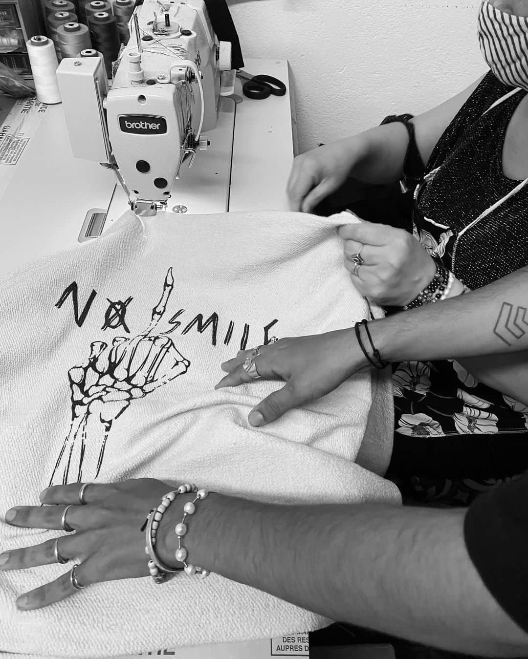 ティラーヌ・ブロンドーのインスタグラム：「@nosmileclothing Hi everyone I've been working since a longggggg time on NO SMILE , if you know me , you know how much I love & care for fashion !  I've created no smile  few months ago and I was looking for the perfect name for the brand , and as you know I never smile !!! A lot of people always ask , are you sad ? Why u are you never smiling , you look sad ?!? Smile makes me weak makes me feel like I like you ! ! And I've came with all those cool sentences that I think to answer to you guys , " I'd rather  no smile than do a fake smile " the prettiest smile can hide the deepest secret " " everyone can smile why would I " She’ll smile when she wants too, don’t force it " and as Victoria's said " i have a responsibility to the fashion industry "  So yeaaa Even if I'm the happiest person alive , always grateful for everything, I'm smiling but on the inside :) so I felt like no smile was the perfect name for representing me and my  brand ,  Here is some of bts , the website is my bio , and NO SMILE DROP 1 is out On the 7Th September I hope your gonna LOVE  it as I do !!!❤️❤️❤️❤️❤️❤️ thank you to everyone for all the supports and thanks to the best team , MY TEAM @02productionparis @evanmorello_ @loic_dumas_g  @paul_xuan」