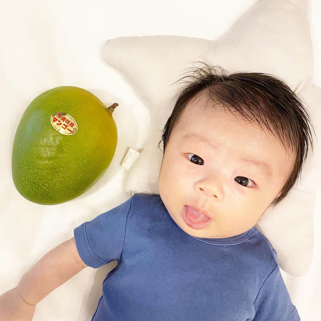 のインスタグラム：「#9月スタート 🍠🍇🎃 . 沖縄から素晴らしい 🥭マンゴー🥭 が届きました。 沖縄県宜野座村 "ぴりなファーム" @pilinafarm 林さんのマンゴーは、驚くほど濃厚で甘くて美味しい〜❤️❤️❤️ 1日の終わり、疲れた身体に染み渡ります😭💕 . あっという間にもう9月🍁 美味しいものを食べて また今月も乗り切りましょう〜❣️ . . #ぴりなファーム #宜野座村 #沖縄マンゴー #マンゴー #食欲の秋 #6月生まれベビー #2020ベビー #令和2年ベビー #男の子ママ #新米ママ #生後2ヶ月 #生後2ヶ月ベビー #成長記録 #育児記録 #親バカ部 #新米ママと繋がりたい #新米ママさんと繋がりたい」