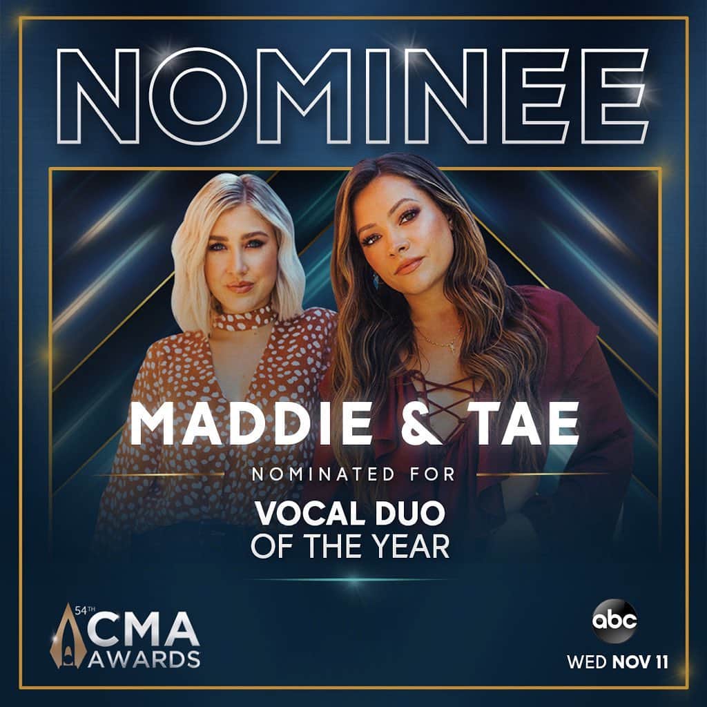 Maddie & Taeさんのインスタグラム写真 - (Maddie & TaeInstagram)「Always an honor, @CMA. 🤍 What a nice bright spot for this crazy year. Nominated along side some of our favorite music makers! #CMAawards」9月1日 22時44分 - maddieandtae