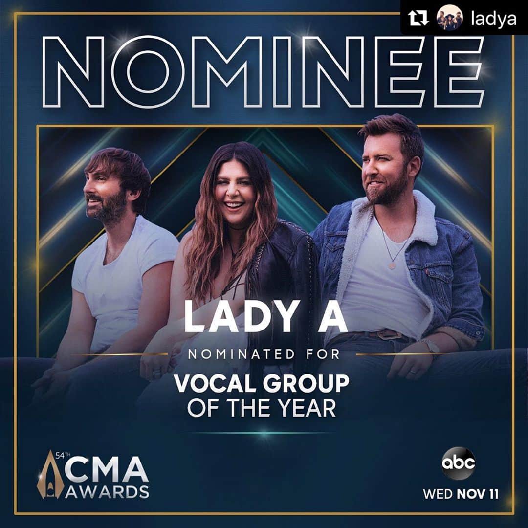 ヒラリー・スコットのインスタグラム：「💗🙏🏻⁣ #Repost @ladya⁣ Thank you @cma for this honor of Group Nomination. We’re so grateful to get to be a part of a night that celebrates all the music that has connected us during a year where we are all missing being out there with our fans. Congratulations to all the nominees, including our own @hillaryscottla on Be A Light with @thomasrhettakins, @christomlin, @reba and @keithurban. #CMAawards」