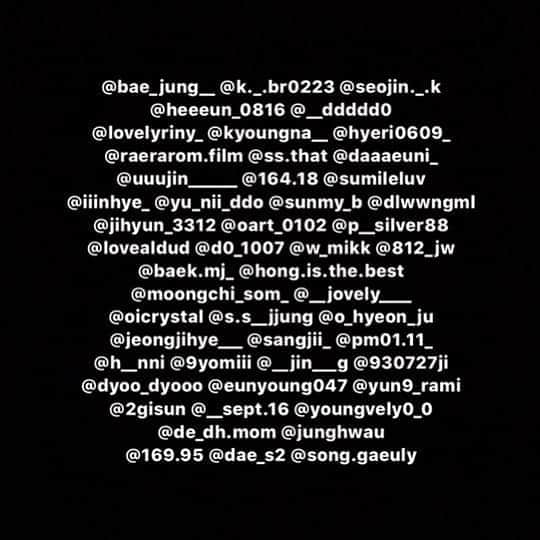 キム・ダヘのインスタグラム：「#이벤트#공동구매 코팩 당첨자분들 50분 명단이에요! 010-2223-9190 (업무폰) 등록하셔서 카톡으로 성함연락처주소, 아이디 보내주시면 확인해서 코팩 보내드릴게요!! 1000명이 넘게 적어주셔서... 급하게 20명에서 50명으로 올려서 뽑았지만 그래도 다 드리지못해 넘 죄송해요ㅠㅠ..! 다음에 또 이벤트 가져올게요 감사합니다..🤍🤍🤍」