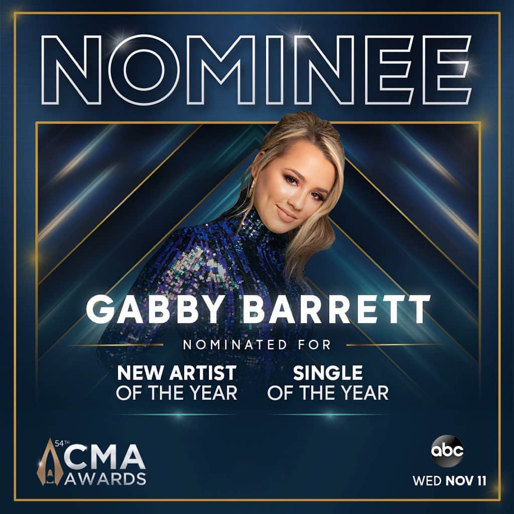 ギャビー・バレットのインスタグラム：「ARE YOU SERIOUS!!!!!!  2 CMA NOMINATIONS!!!!!!  What a DREAM. Seriously. I can’t put words to it. Thank YOU!!! Congrats to everyone else nominated, see you in November ❤️」